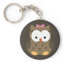 Cute Baby Girl Owl with Pink Bow Key Chain