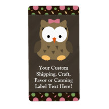 Cute Baby Girl Owl with Pink Bow Custom Shipping Labels