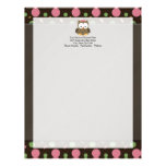 Cute Baby Girl Owl with Pink Bow letterhead