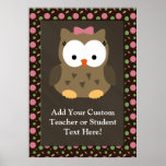 Cute Baby Girl Owl with Pink Bow posters
