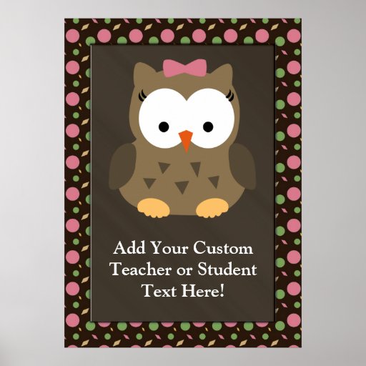 Cute Baby Girl Owl with Pink Bow Posters