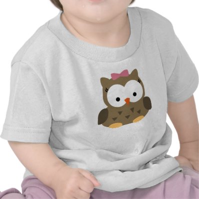 Cute Baby Girl Owl with Pink Bow Tee Shirts