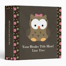 Cute Baby Girl Owl with Pink Bow Vinyl Binders