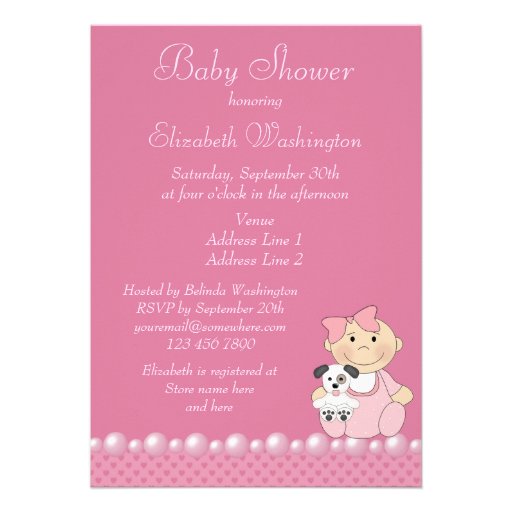 Cute Baby Girl & Puppy Pink Baby Shower Invitation