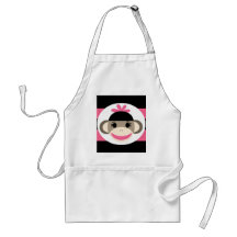 Cute Baby Girl Sock Monkey Black Pink Stripes Apron