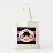 Cute Baby Girl Sock Monkey Black Pink Stripes Canvas Bags