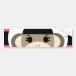 Cute Baby Girl Sock Monkey Black Pink Stripes Bumper Stickers
