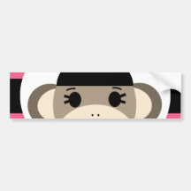 Cute Baby Girl Sock Monkey Black Pink Stripes Bumper Stickers