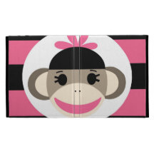 Cute Baby Girl Sock Monkey Black Pink Stripes iPad Cases