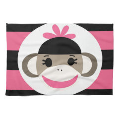 Cute Baby Girl Sock Monkey Black Pink Stripes Towel