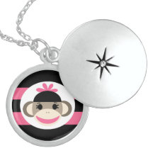 Cute Baby Girl Sock Monkey Black Pink Stripes Pendant
