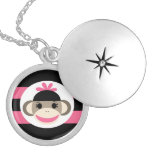 Cute Baby Girl Sock Monkey Black Pink Stripes Personalized Necklace