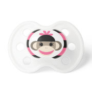 Cute Baby Girl Sock Monkey Black Pink Stripes Baby Pacifier