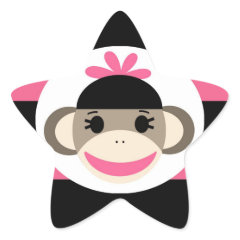 Cute Baby Girl Sock Monkey Black Pink Stripes Star Stickers
