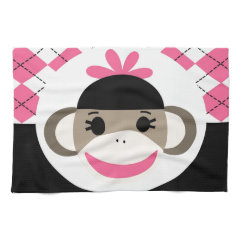 Cute Baby Girl Sock Monkey Pink Black Argyle Towels