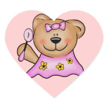 Cute Baby Girl Teddy Bear in Pink Heart Stickers