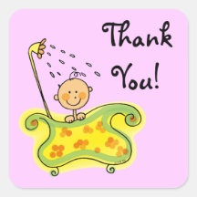 Cute baby girl thank you square stickers