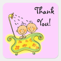 Cute baby girl twins thank you square sticker