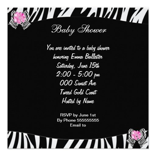 Cute Baby Girl Zebra Baby Shower Pink Pram Invitation