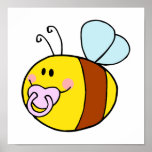 cute baby honey bee with pacifier cartoon posters