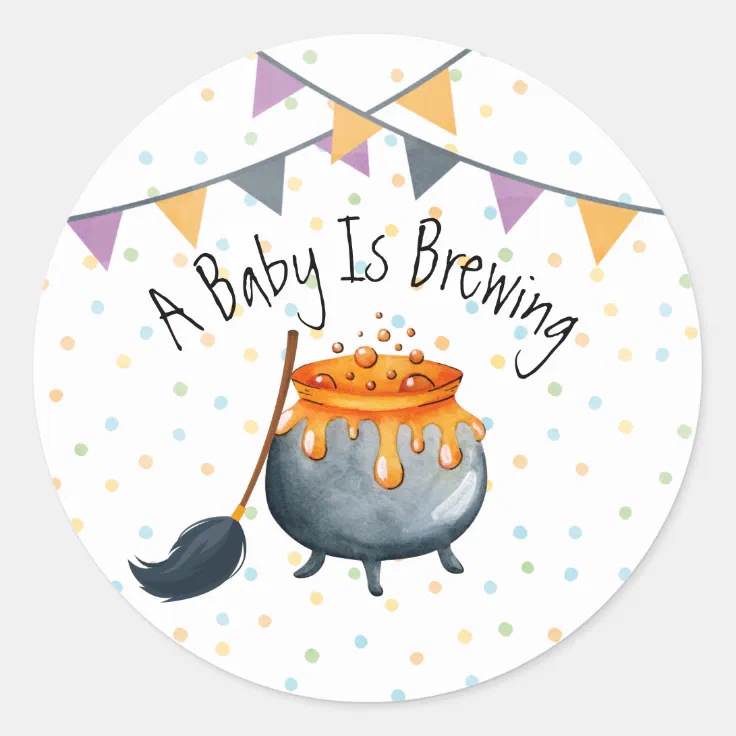 Cute Baby Is Brewing Halloween Baby Shower Classic Round Sticker Zazzle