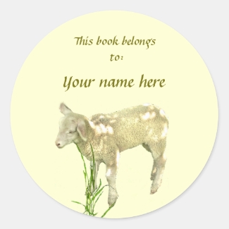 Cute Baby Lamb on Yellow Bookplate