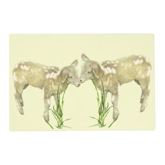 Cute Baby Lambs on Yellow Laminated Placemat