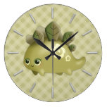 Cute Baby Leafy Dino - kawaii style creature Round Wall Clock