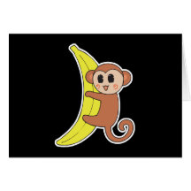cute baby monkey on banana greeting cards