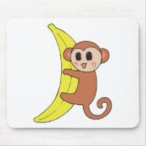 cute baby monkey on banana mouse pads