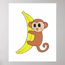 cute baby monkey on banana print