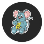 cute baby mouse eating cheese round sticker
