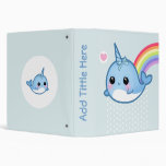 Cute baby narwhal and rainbow - Personalized 3 Ring Binder