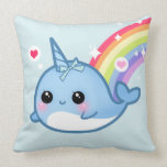 Cute baby narwhal and rainbow pillow