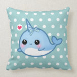 Cute baby narwhal on polka dots pillow