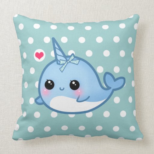 Cute baby narwhal on polka dots pillow