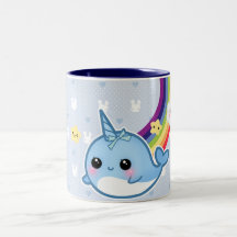 Cute baby narwhal with rainbow and kawaii cloud mugs