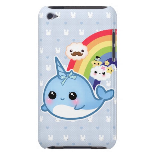 Cute baby narwhal with rainbow and kawaii clouds barely there iPod cases