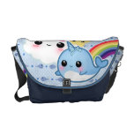 Cute baby narwhal with rainbow and kawaii clouds courier bag