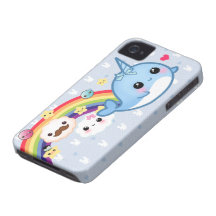 Cute baby narwhal with rainbow, clouds and stars Case-Mate iPhone 4 cases