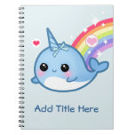 Cute baby narwhal with rainbow - Personalized Note Book