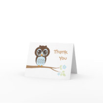 Cute Baby Owl in Blue Thank You Card