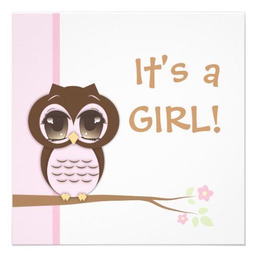 Cute Baby Owl Pink Girl Baby Shower Invitation