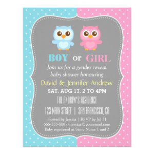 Cute Baby Owl Theme Gender Reveal Party Invitation