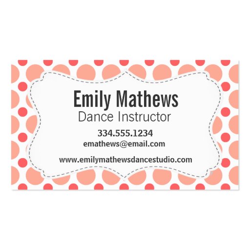 Cute Baby Panda; Pink & Coral Polka Dots Business Card Template (back side)