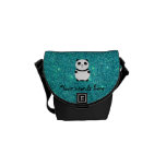 Cute baby panda turquoise glitter messenger bags