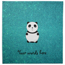 Cute baby panda turquoise glitter printed napkins