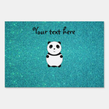 Cute baby panda turquoise glitter yard signs
