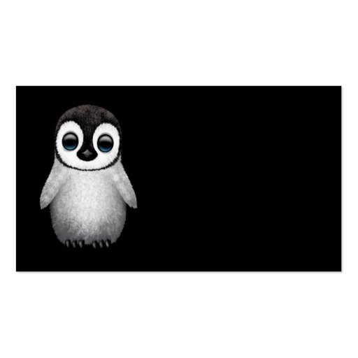 Cute Baby Penguin on Black Business Cards (front side)