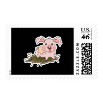 cute baby pig in mud stamp